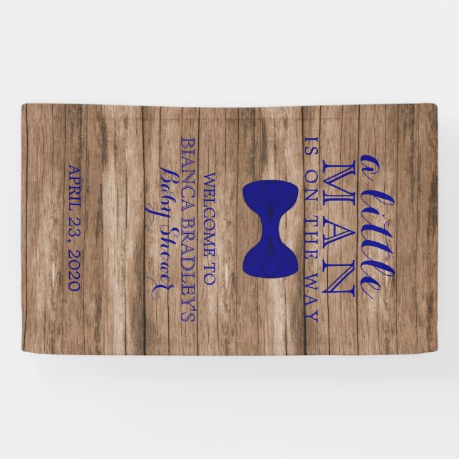 Banderoles Little Man Baby shower | Rustic Wood Navy Bow crav (Horizontal)