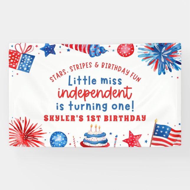 Banderoles Little Miss Independent 4 juillet 1er anniversaire (Horizontal)