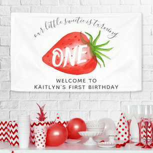 Banderoles Little Sweetie fraise 1er anniversaire Bienvenue