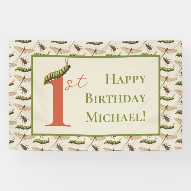 Banderoles Log Bug Insect Nom personnalisé 1er anniversaire (Horizontal)