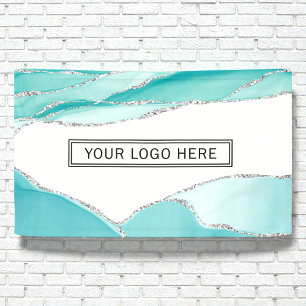 Banderoles Logo aquarelle vert menthe sarcelle agate paillett