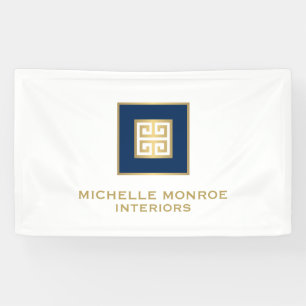 Banderoles Logo clé grecque moderne or/bleu marine