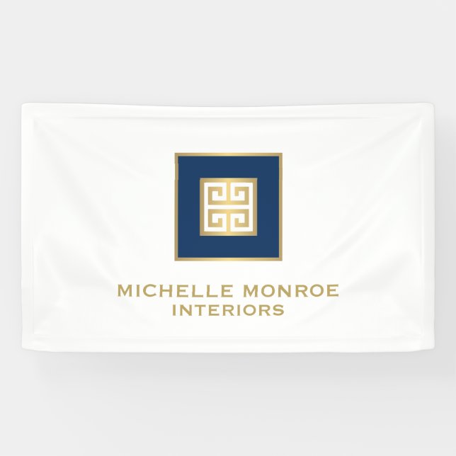 Banderoles Logo clé grecque moderne or/bleu marine (Horizontal)