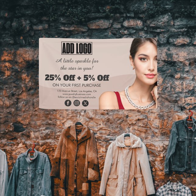 Banderoles Logo d'affaires de bijoux de mode moderne beige (Créateur téléchargé)