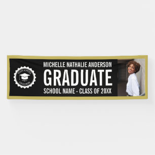 Banderoles Logo de l'école Graduation Photo Party Black Gold
