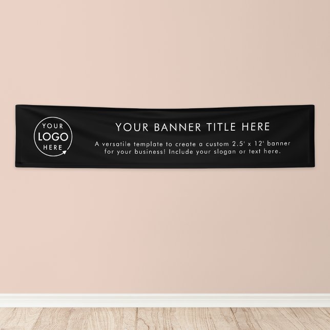 Banderoles Logo de l'entreprise | Business Modern Black 12'' (Sleek black company branded vinyl banner signage for small business promotion & marketing.)