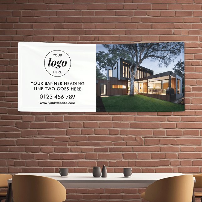 Banderoles Logo de l'entreprise moderne Publicité Contexte Ph (Minimalist custom logo and photo banner for business *mockup background photo is Ai generated)