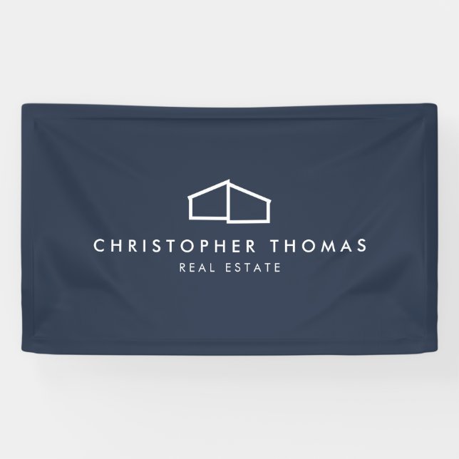 Banderoles Logo de maison moderne Immobilier, Realtor Navy Bl (Horizontal)