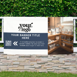 Banderoles Logo d'entreprise Marine Blue Modern QR Code Photo