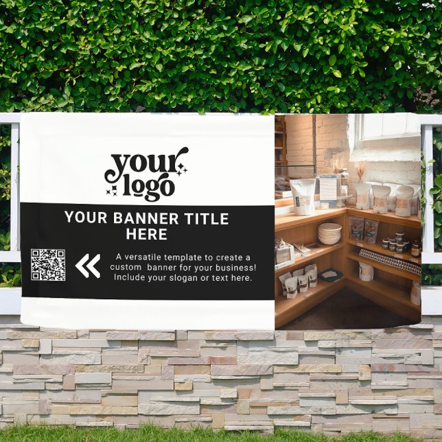 Banderoles Logo d'entreprise noir et blanc moderne QR Code ph (Créateur téléchargé)