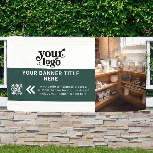 Banderoles Logo d'entreprise Vert foncé Moderne QR Code Photo (Créateur téléchargé)