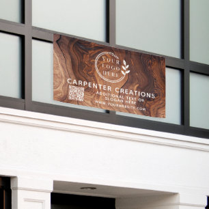 Banderoles Logo design moderne en bois de charpenterie Code Q