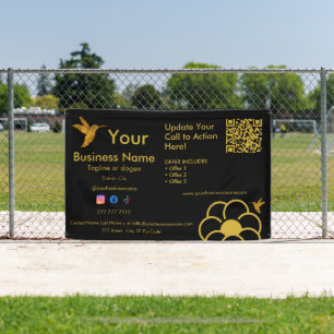 Banderoles Logo Golden Hummingbird QR Code Black Business