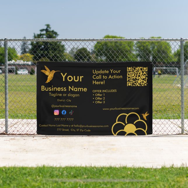 Banderoles Logo Golden Hummingbird QR Code Black Business (Insitu)