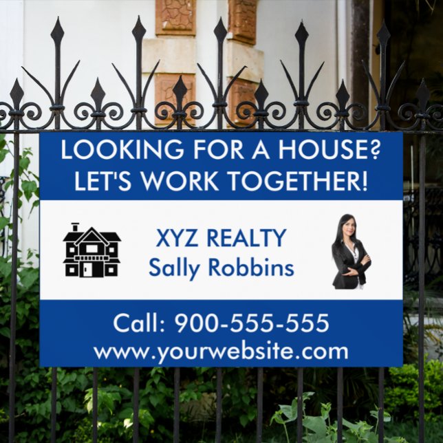 Banderoles Logo immobilier personnalisé publicité promotionne (real estate blue white outdoor banner)