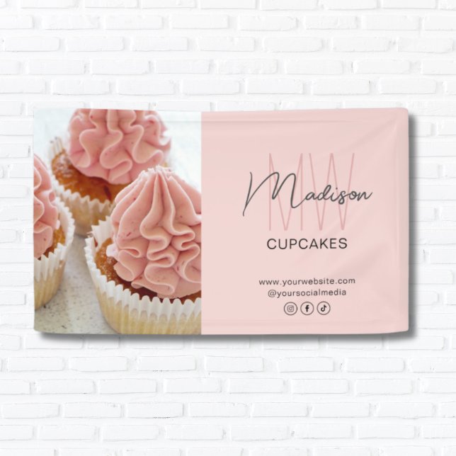 Banderoles Logo Monogramme Personnalisé Photo Pink Bakery Bus (Custom Monogram Logo Photo Pink Bakery Business Banner)