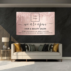 Banderoles Logo réouverture salon de beauté rose parties scin
