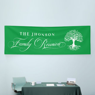 Banderoles Lona Family Reunion tree backdrop Green