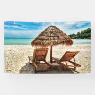Banderoles Lounge on beach throw pillow