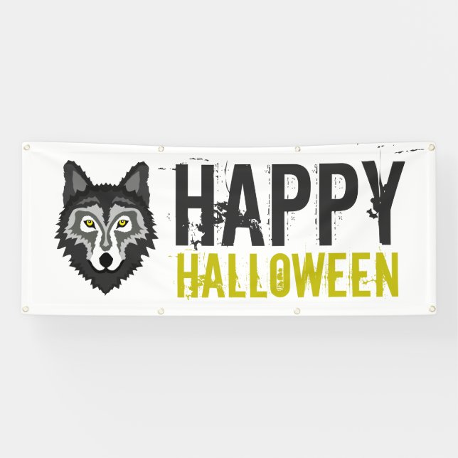 Banderoles Loup Gris, Bonne Halloween (Horizontal)