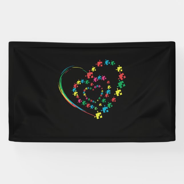 Banderoles Love Ribbon Heart Puzzle Autism Awareness Gift (Horizontal)