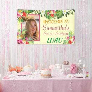 Banderoles Luau pour les seize ans, Hibiscus rose rouge Tropi