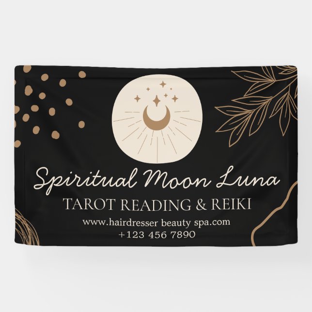 Banderoles Lune beige noire et étoiles Reiki spirituel (Horizontal)