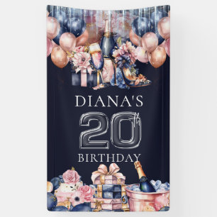 Banderoles Luxe 20e anniversaire Champagne personnalisé talon