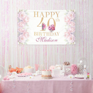Banderoles Luxe 40e anniversaire Peonies Pink Gold Parties sc