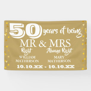 Banderoles M. Mme Right Fun 50e anniversaire Coeurs d'or