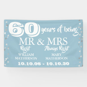 Banderoles M. Mme Right Fun 60e Anniversaire de Mariage Cœurs