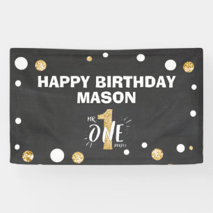 Banderoles M. Onederful Birthday Banner Boy Black Gold