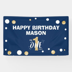 Banderoles M. Onederful Premier anniversaire Garçon Marine Bl