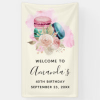 Macarons et fleurs colorés Aquarelle Anniversaire