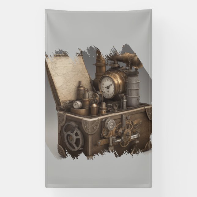 Banderoles Machine à temps Steampunk - Vintage coffre au trés (Verticale)