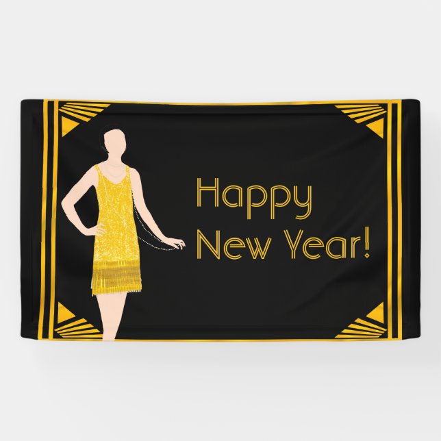 Banderoles Madame en or hurlant la bonne année 20s (Horizontal)