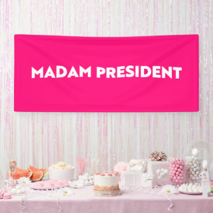 Banderoles Madame la Présidente, typographie moderne rose cha