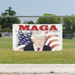 Banderoles MAGA American Flag Trump texte rouge