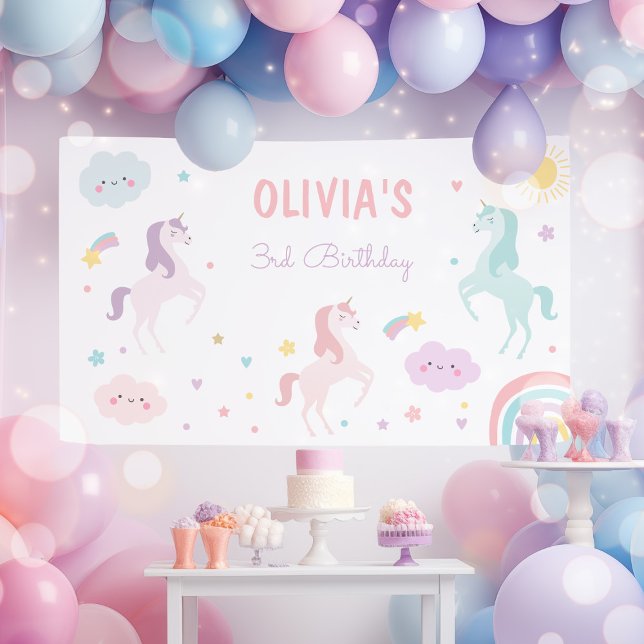 Banderoles Magic Pastel Unicorn Rainbow Birthday Party (Créateur téléchargé)