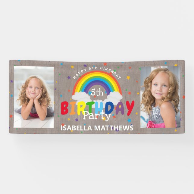 Banderoles Magique Rustique Rainbow Photo Anniversaire (Horizontal)