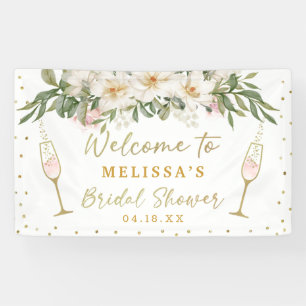 Banderoles Magnolia Aquarelle Champagne Verre Fête des mariée
