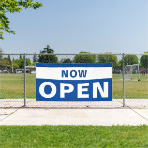 Banderoles Maintenant Open Business Bleu Blanc Grand panneau