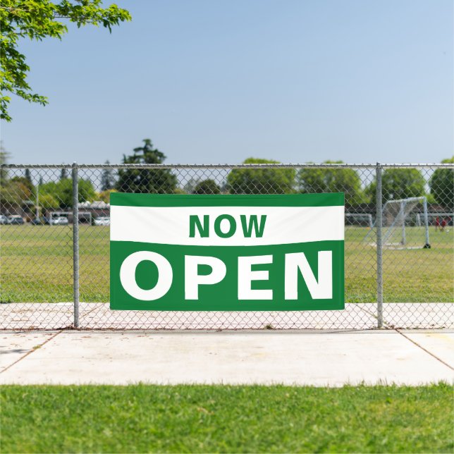 Banderoles Maintenant Open Business Green Blanc Grand panneau (Insitu)