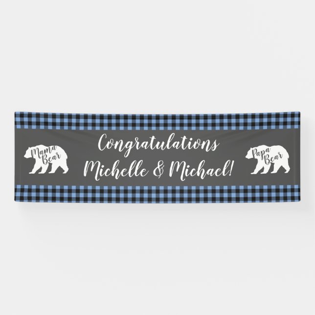 Banderoles Mama Bear Baby shower Woodland Lodge Boy Blue (Horizontal)