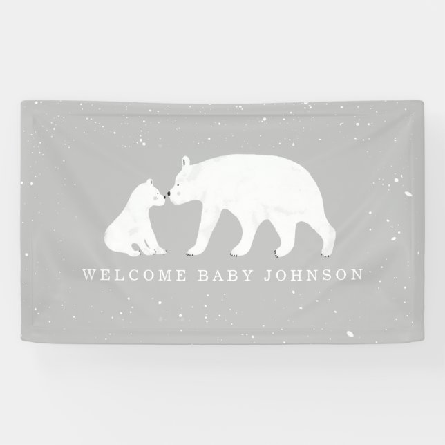 Banderoles Mama et bébé Ours polaire Baby shower gris neige (Horizontal)