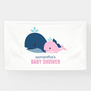 Banderoles Maman et Bébé Baleines Fille Baby shower Bienvenue