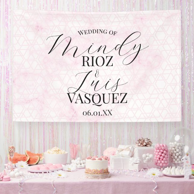 Banderoles Marble Abstract Pink Wedding Script Black  (Fête)