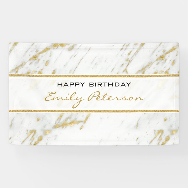 Banderoles Marbre blanc Avec Parties scintillant Or (Horizontal)