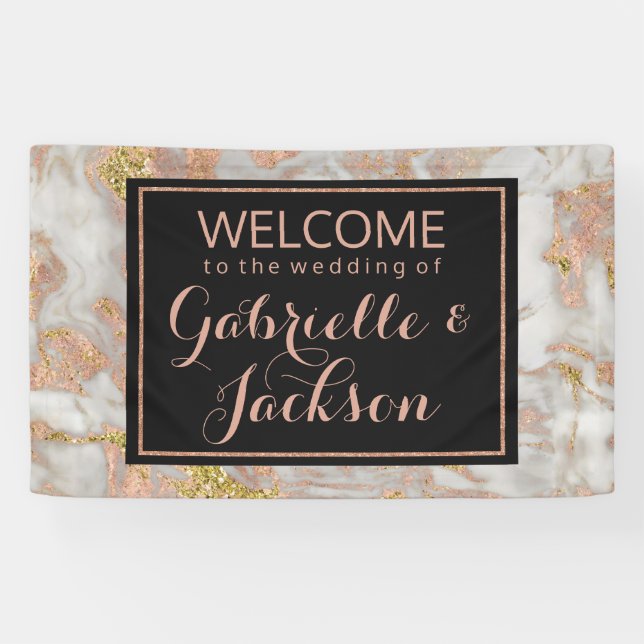 Banderoles Marbre d'or Rose moderne Faux Mariage Accueil (Horizontal)