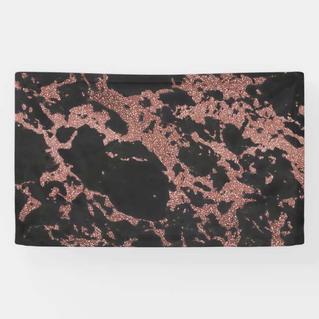 Banderoles Marbre noir rose or parties scintillant texture im (Horizontal)